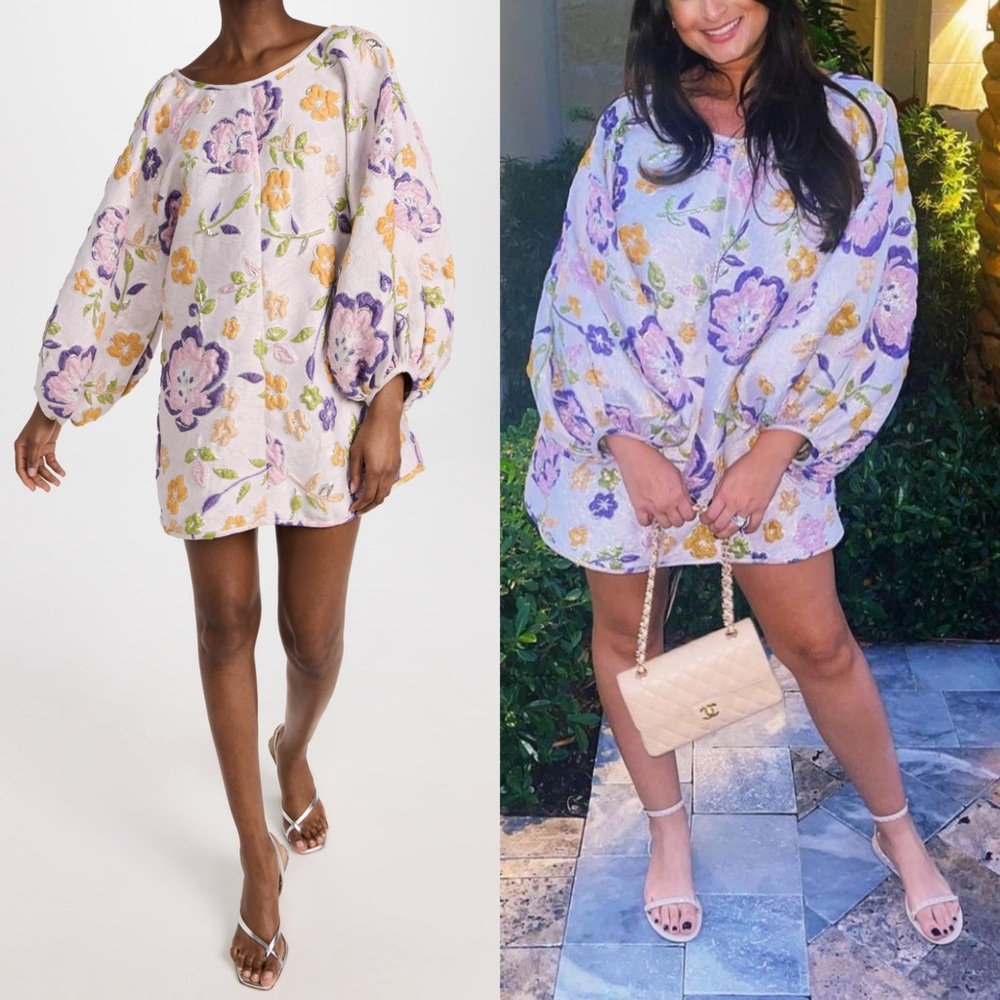 Arianne Floral Long Sleeve Dress - Purple and Yellow